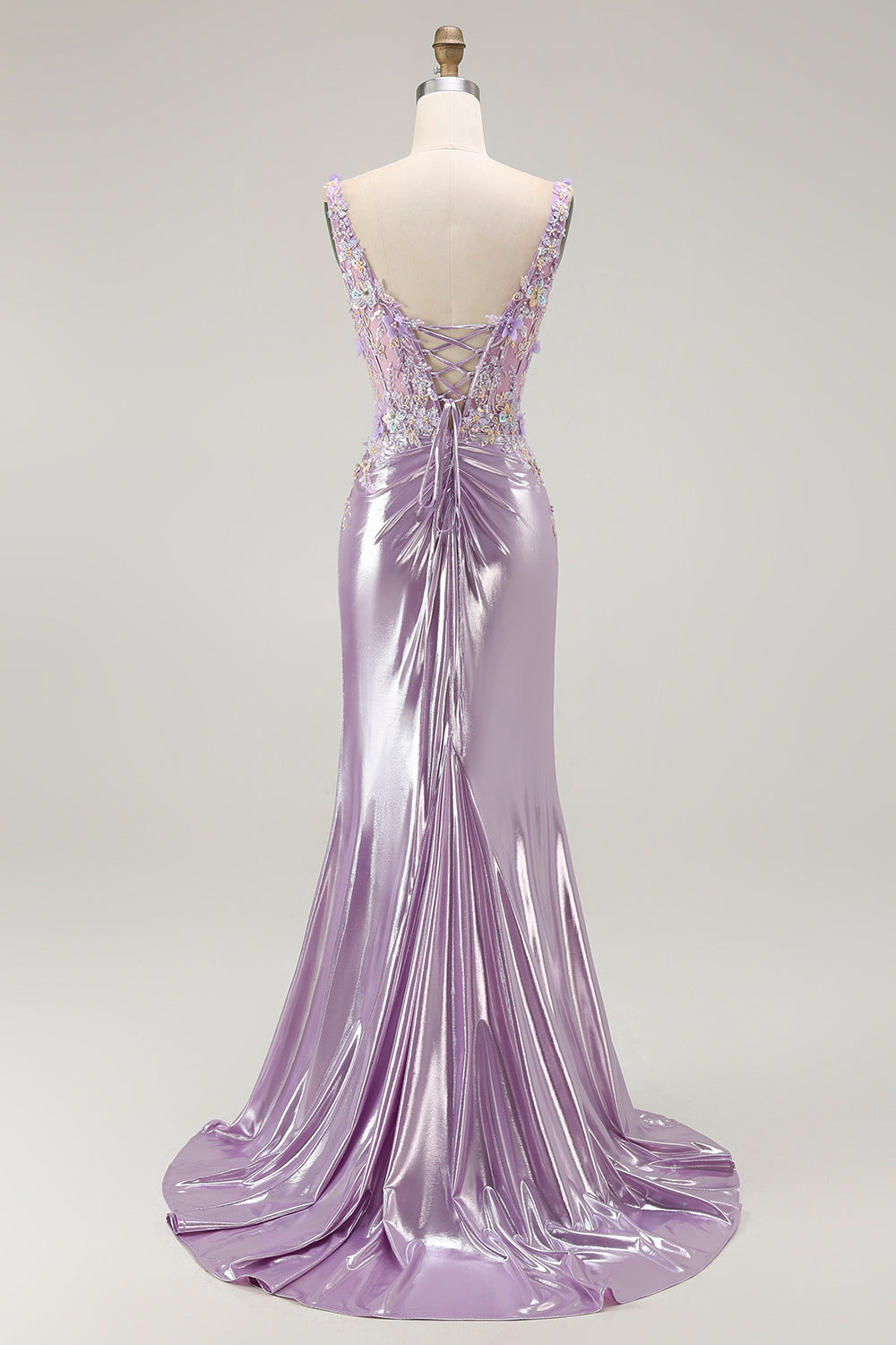 Mermaid Spaghetti Straps Beaded Lilac Prom Dress