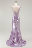 Mermaid Spaghetti Straps Beaded Lilac Prom Dress