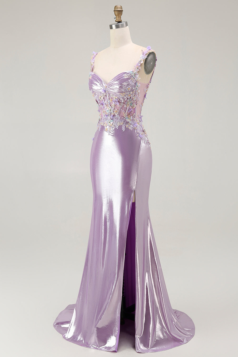 Mermaid Spaghetti Straps Beaded Lilac Prom Dress