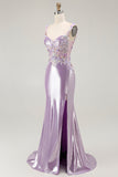 Mermaid Spaghetti Straps Beaded Lilac Prom Dress