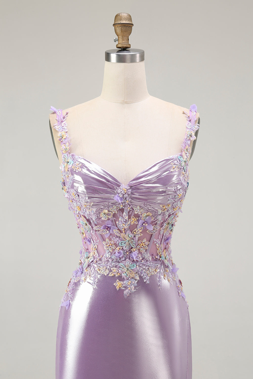 Mermaid Spaghetti Straps Beaded Lilac Prom Dress