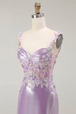 Mermaid Spaghetti Straps Beaded Lilac Prom Dress