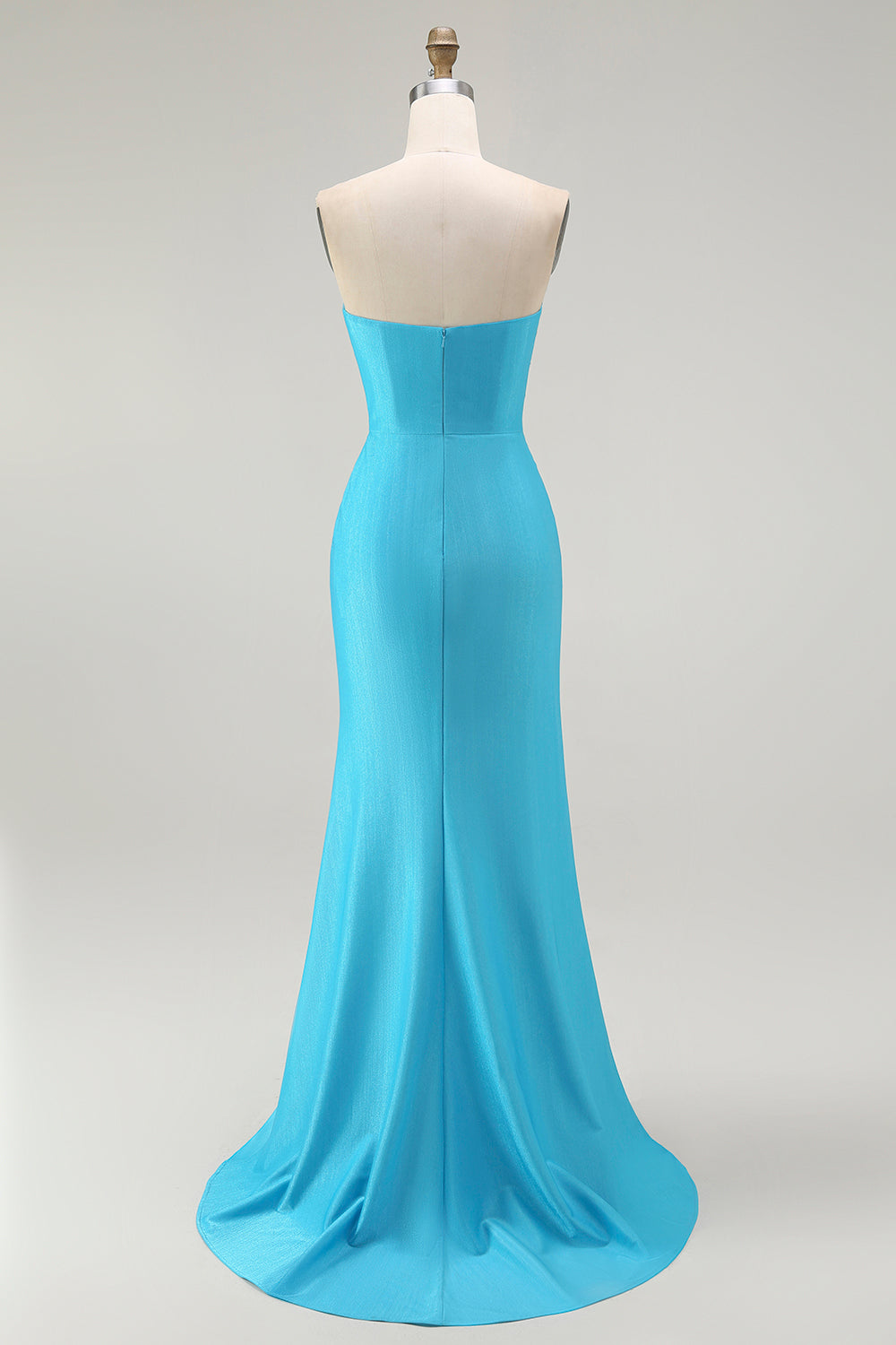 Strapless Mermaid Ruched Blue Prom Dress