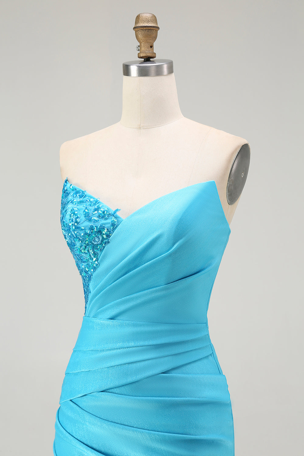 Strapless Mermaid Ruched Blue Prom Dress