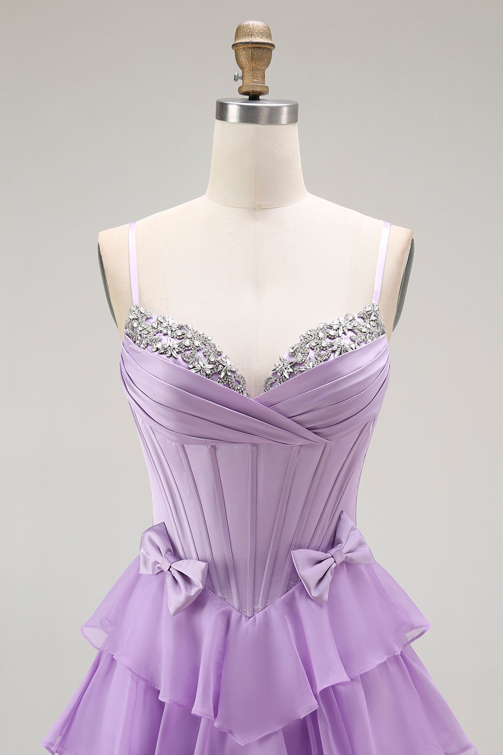 Purple Spaghetti Straps Tiered Corset Prom Dress