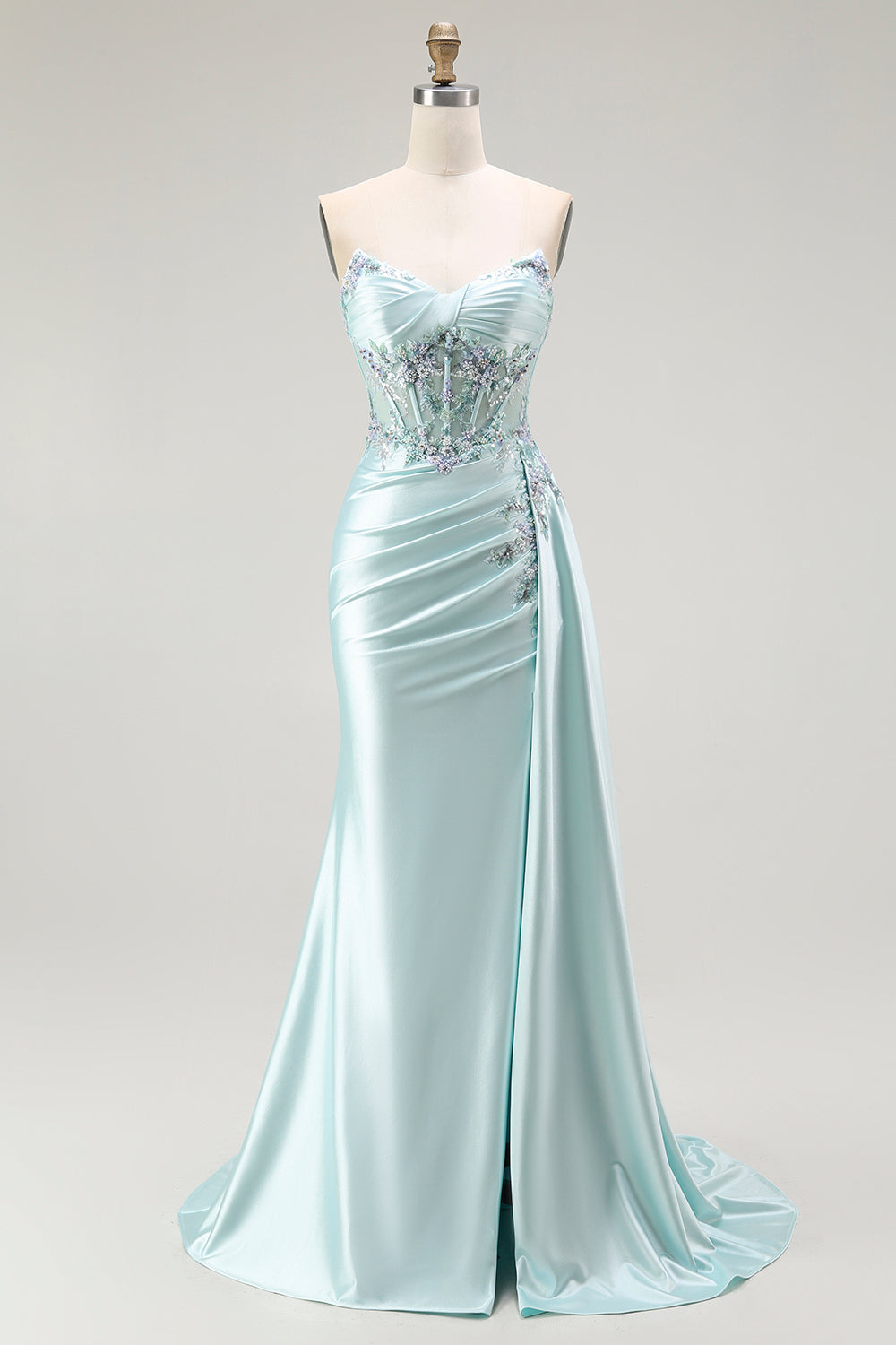 Strapless Corset Light Green Prom Dress with Appliques
