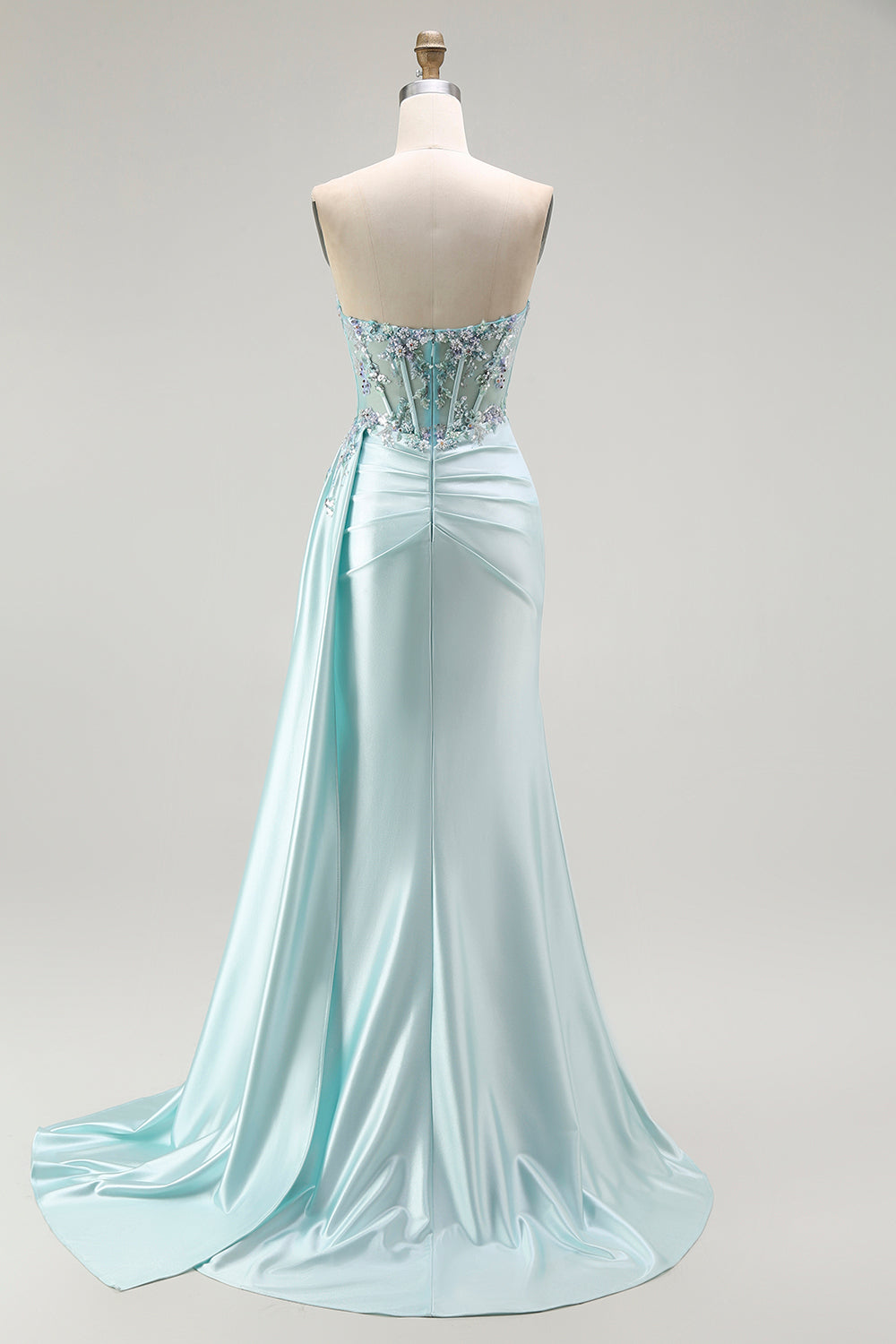 Strapless Corset Light Green Prom Dress with Appliques