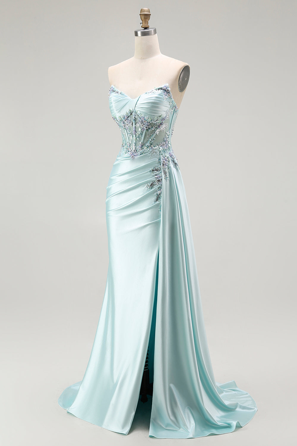 Strapless Corset Light Green Prom Dress with Appliques