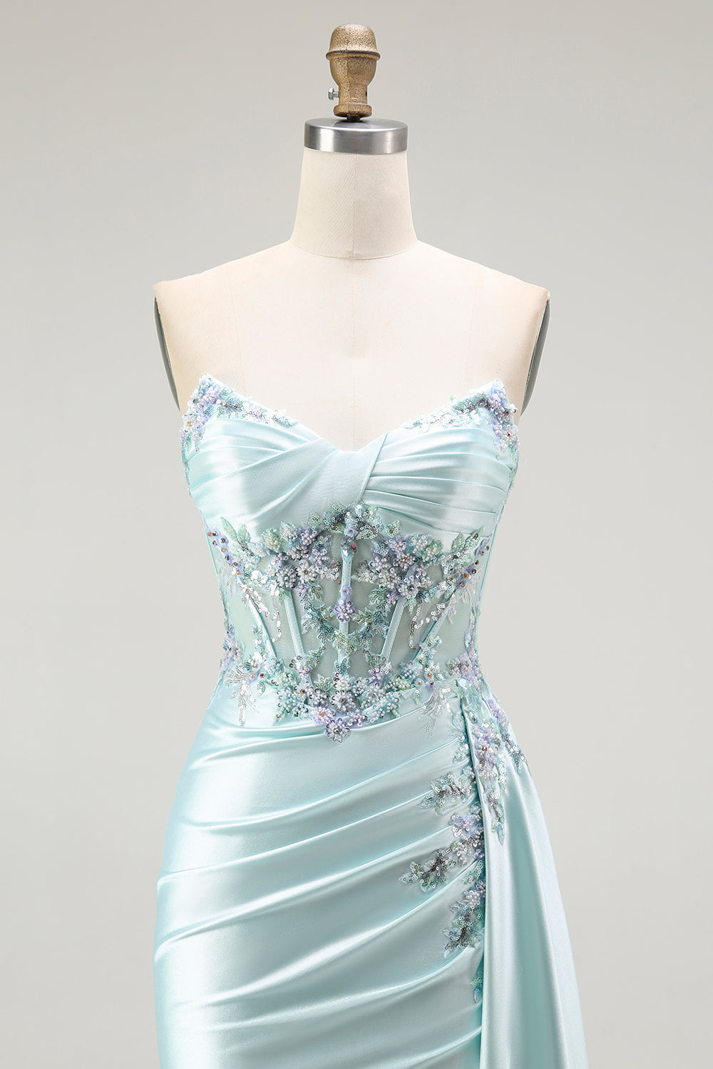 Strapless Corset Light Green Prom Dress with Appliques