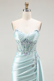Strapless Corset Light Green Prom Dress with Appliques
