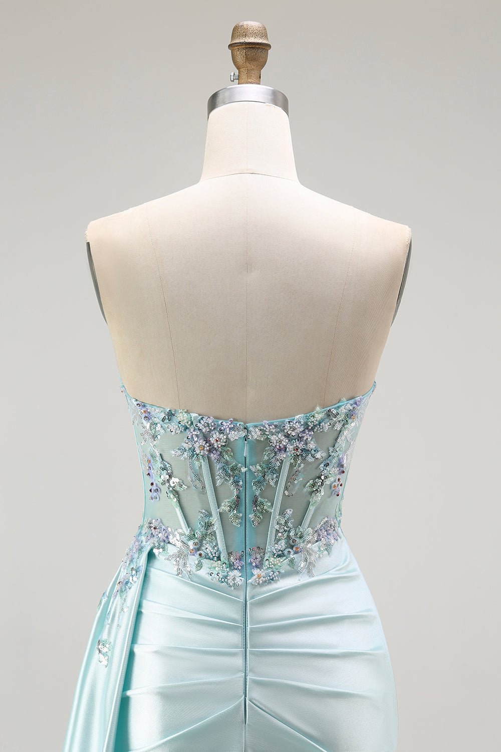Strapless Corset Light Green Prom Dress with Appliques