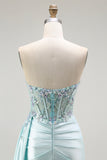 Strapless Corset Light Green Prom Dress with Appliques