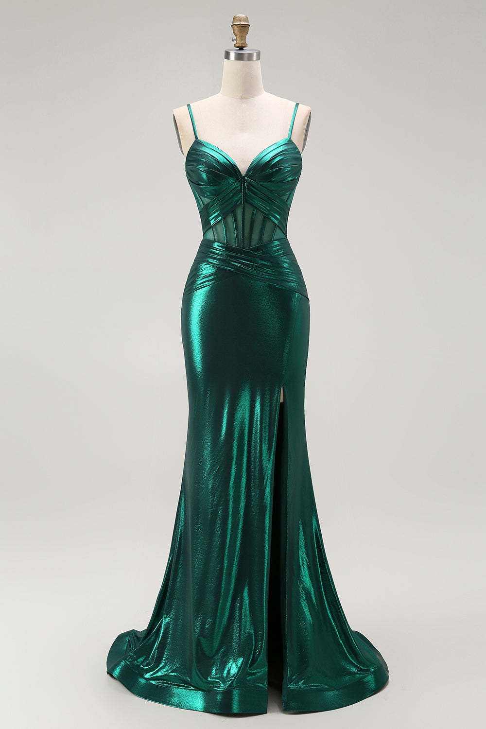 Dark Green Mermaid Spaghetti Straps Corset Prom Dress