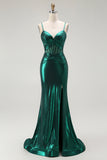 Dark Green Mermaid Spaghetti Straps Corset Prom Dress