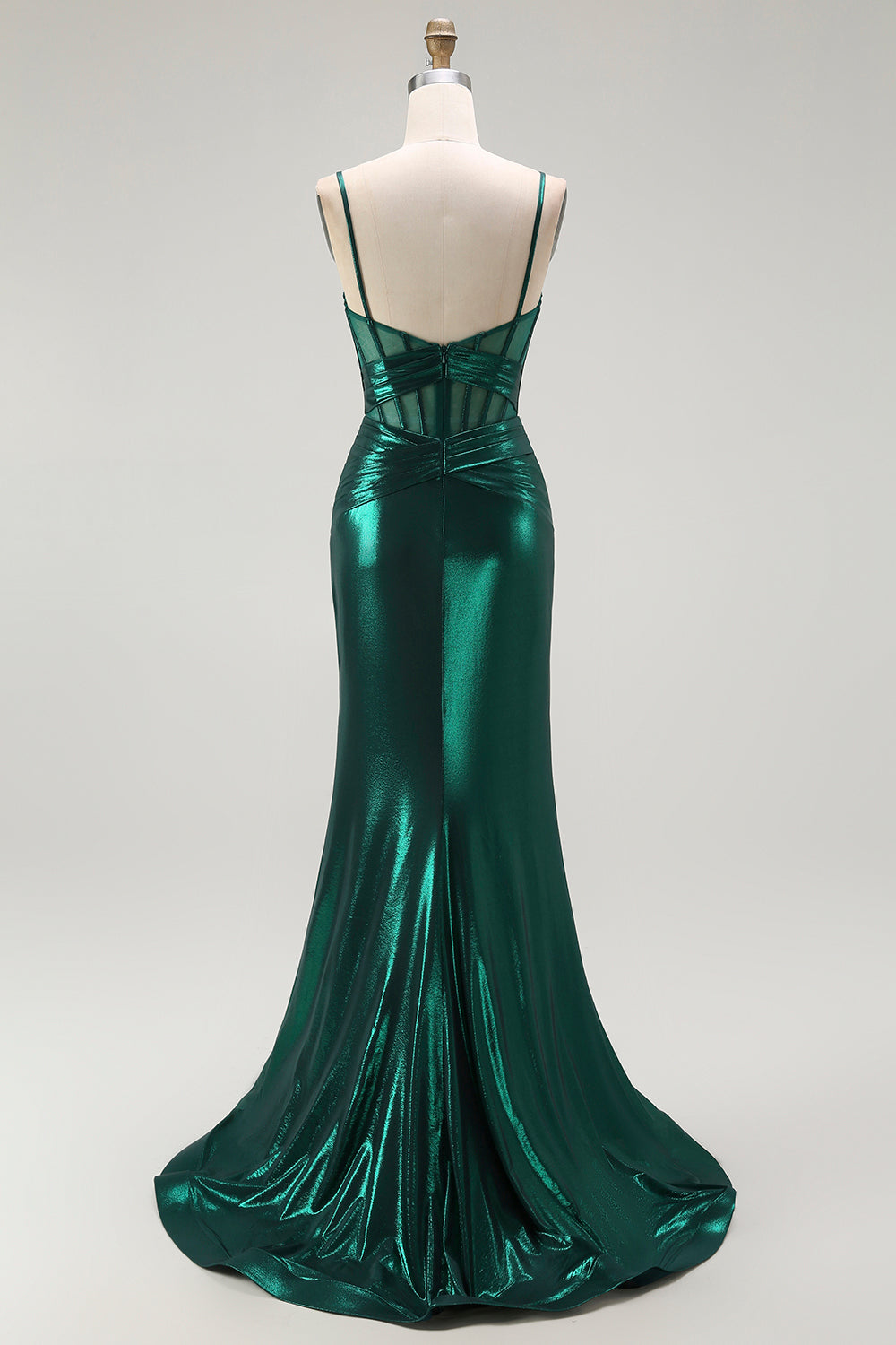 Dark Green Mermaid Spaghetti Straps Corset Prom Dress