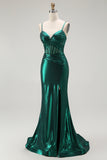 Dark Green Mermaid Spaghetti Straps Corset Prom Dress