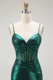 Dark Green Mermaid Spaghetti Straps Corset Prom Dress
