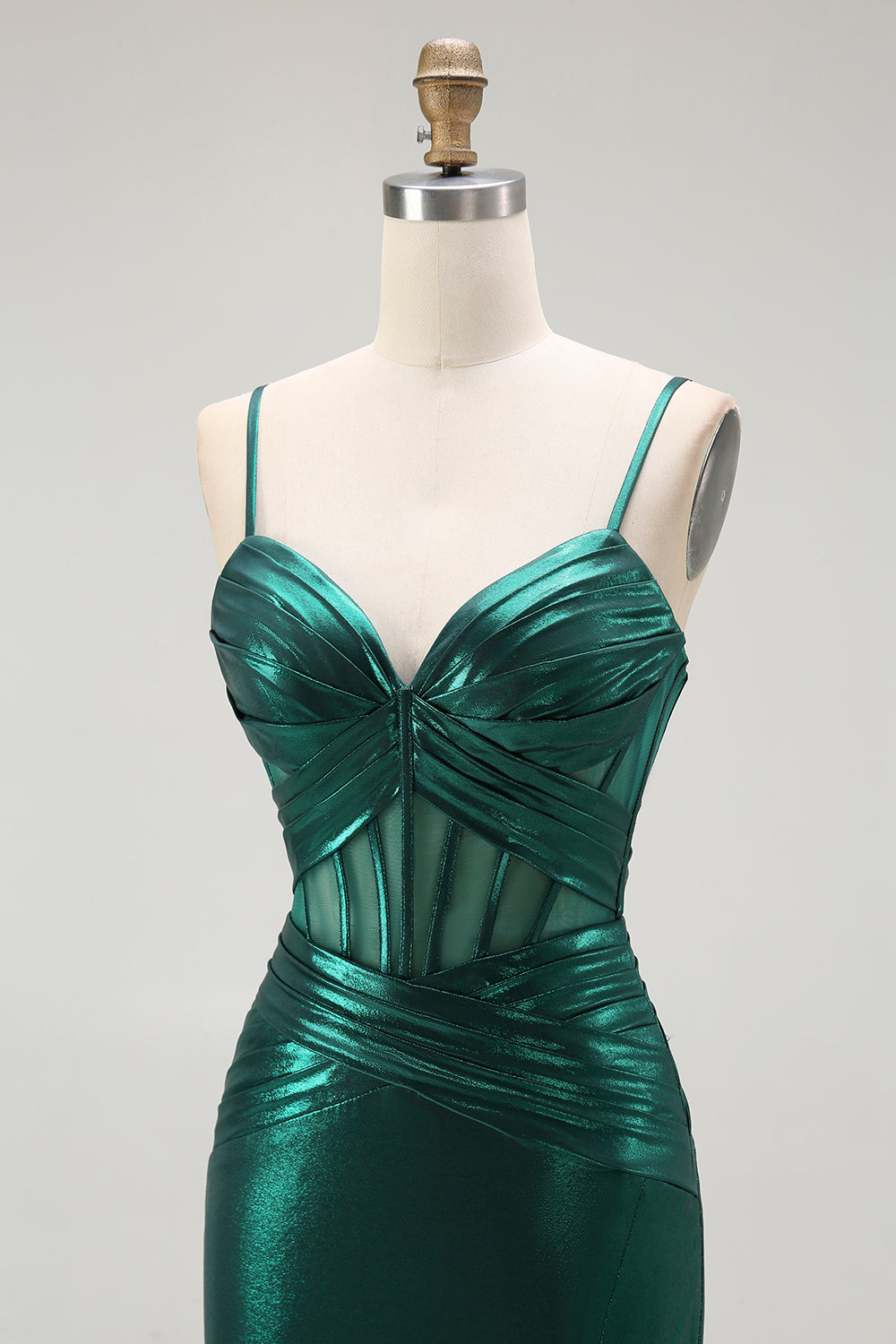 Dark Green Mermaid Spaghetti Straps Corset Prom Dress