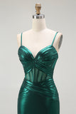 Dark Green Mermaid Spaghetti Straps Corset Prom Dress
