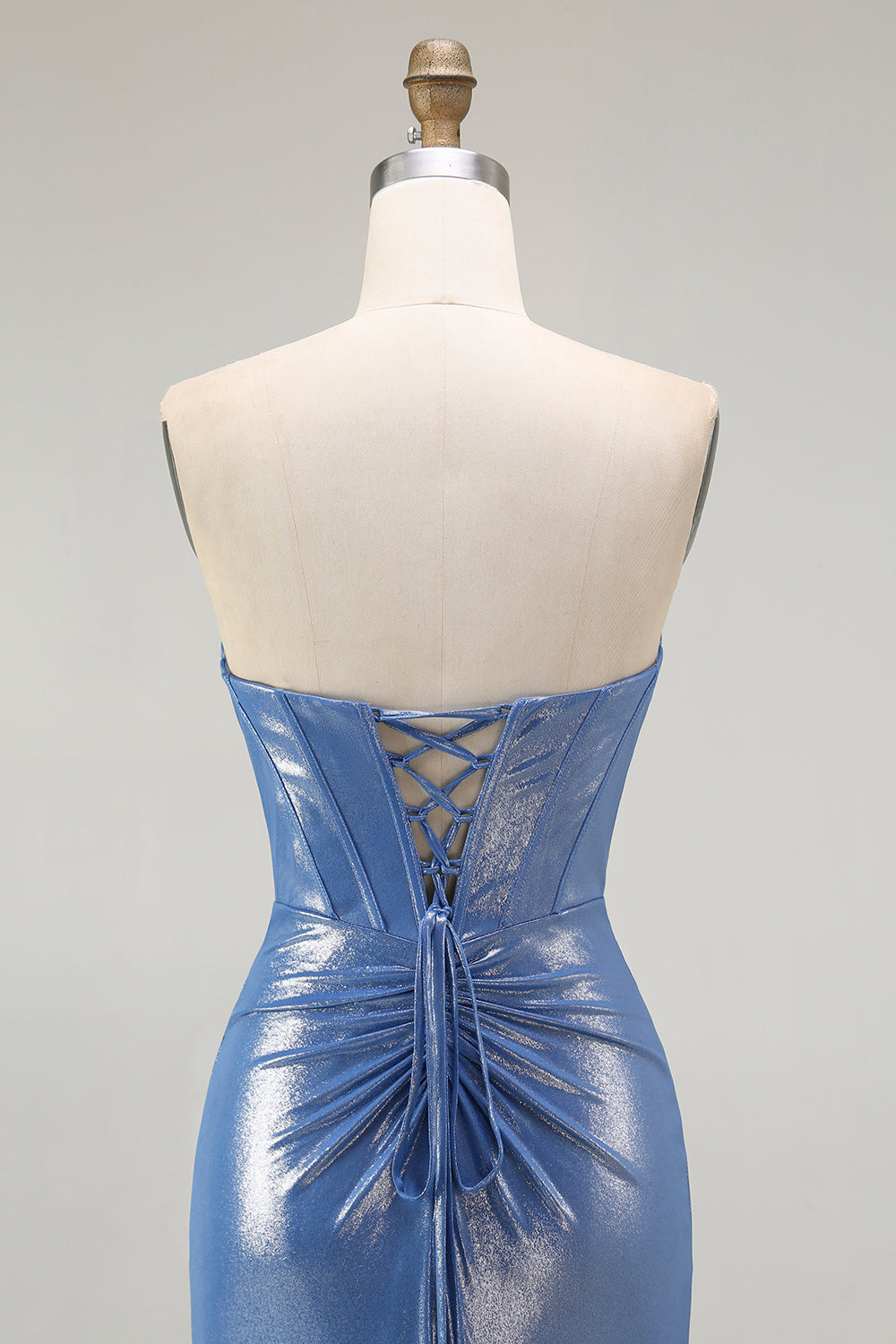 Strapless Mermaid Metallic Corset Blue Prom Dress