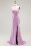 Purple Mermaid Spaghetti Straps Embroidered Prom Dress