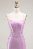 Purple Mermaid Spaghetti Straps Embroidered Prom Dress