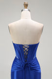 Memaid Strapless Ruched Royal Blue Prom Dress