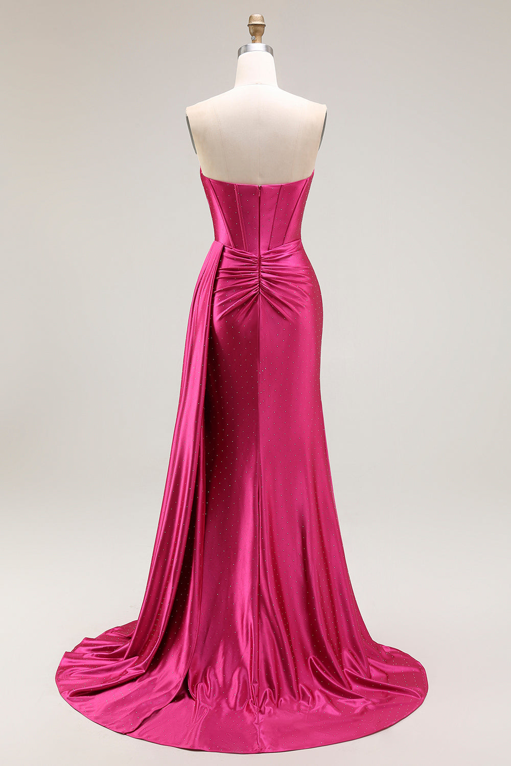 Strapless Satin Corset Fuchsia Prom Dress with Slit