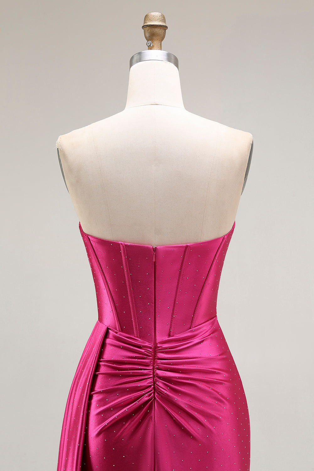 Strapless Satin Corset Fuchsia Prom Dress with Slit