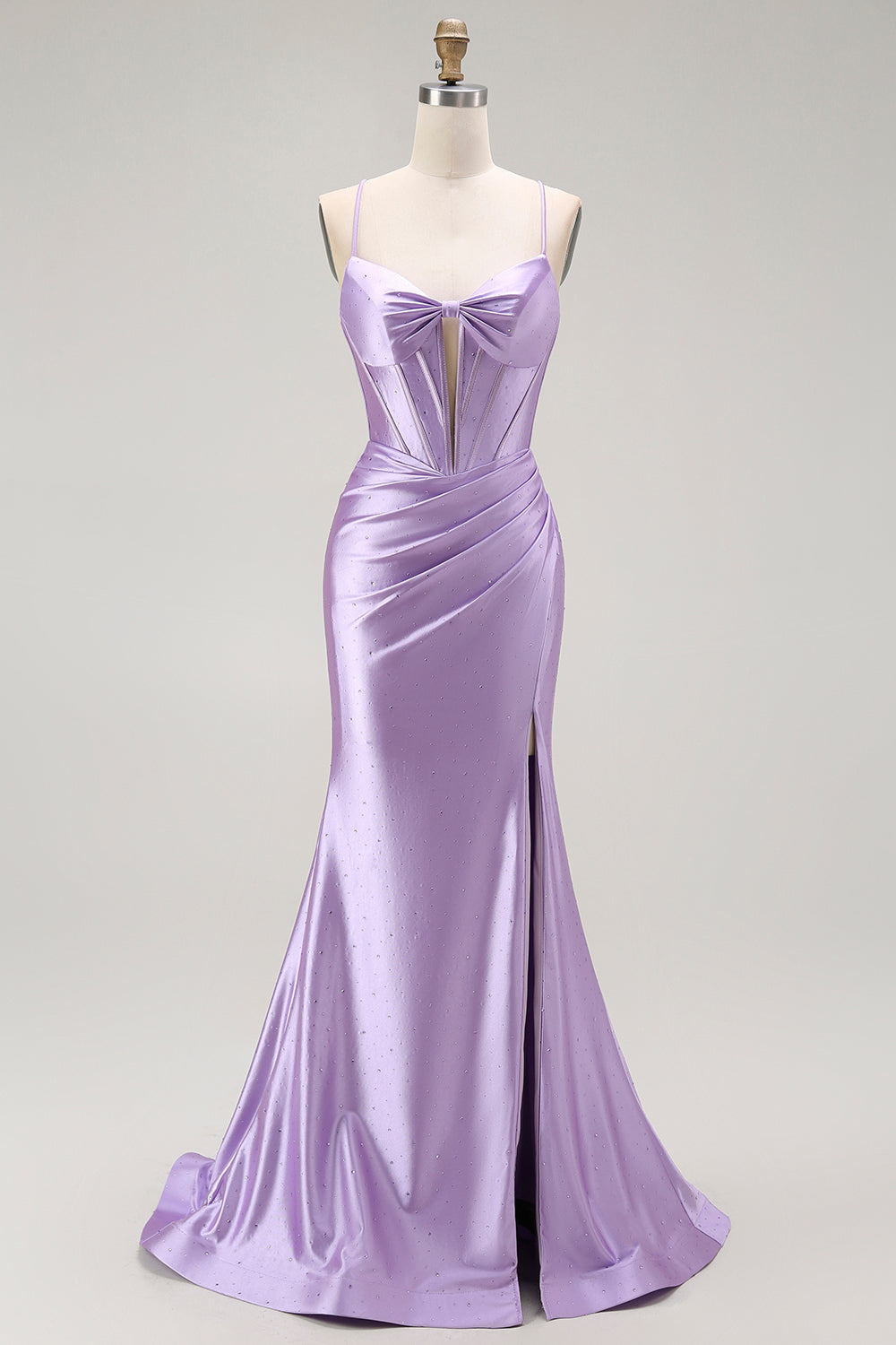 Mermaid Spaghetti Straps Ruched Purple Prom Dress