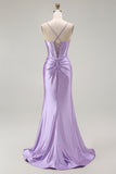 Mermaid Spaghetti Straps Ruched Purple Prom Dress
