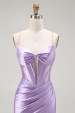Mermaid Spaghetti Straps Ruched Purple Prom Dress