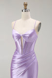 Mermaid Spaghetti Straps Ruched Purple Prom Dress
