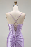 Mermaid Spaghetti Straps Ruched Purple Prom Dress