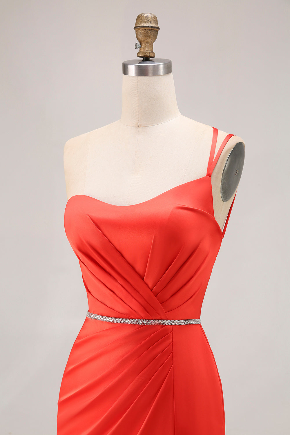 Orange One Shoulder Ruched Prom Dress with Slit