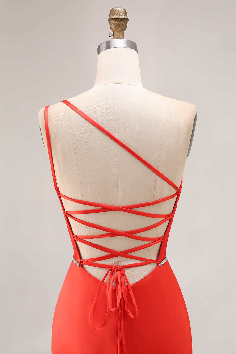 Orange One Shoulder Ruched Prom Dress with Slit