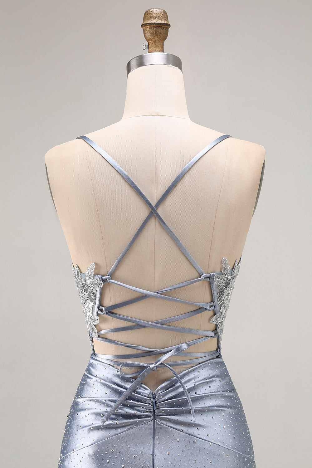 Grey Blue Corset Appliqued Mermaid Prom Dress