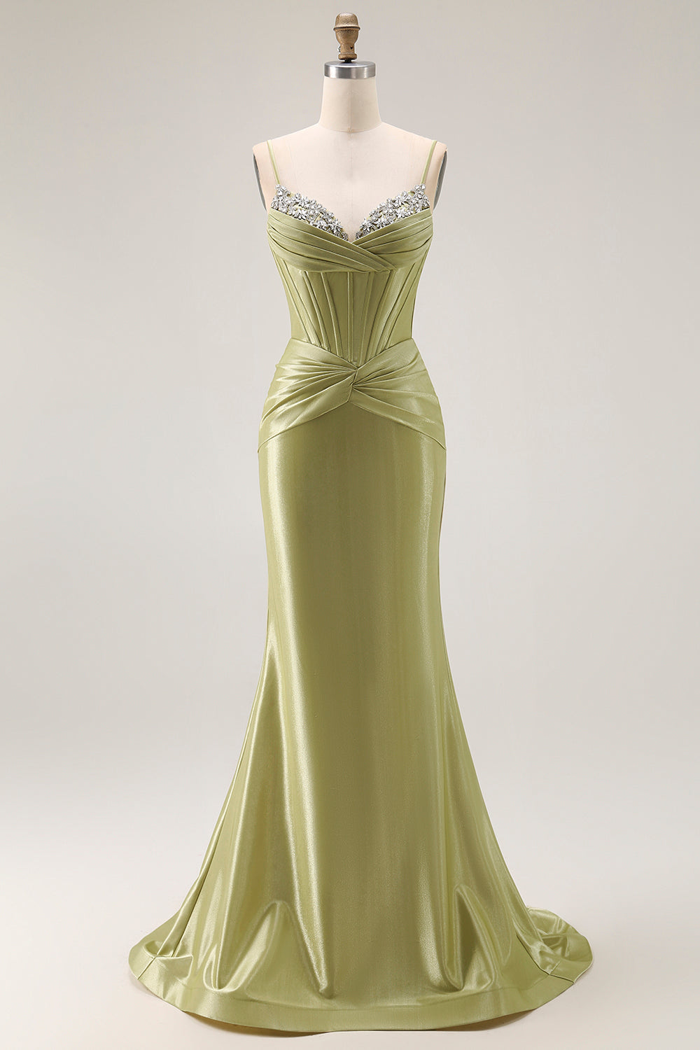 Green Mermiad Satin Corset Prom Dress with Rhinestones