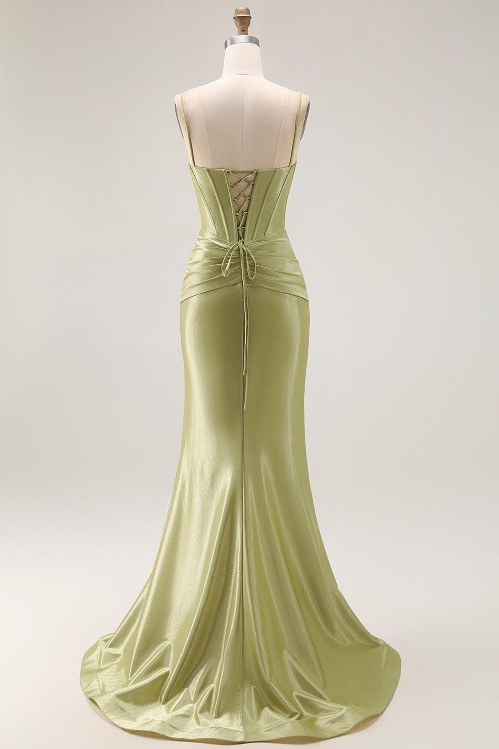 Green Mermiad Satin Corset Prom Dress with Rhinestones