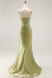 Green Mermiad Satin Corset Prom Dress with Rhinestones