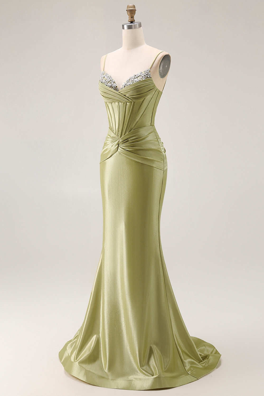 Green Mermiad Satin Corset Prom Dress with Rhinestones