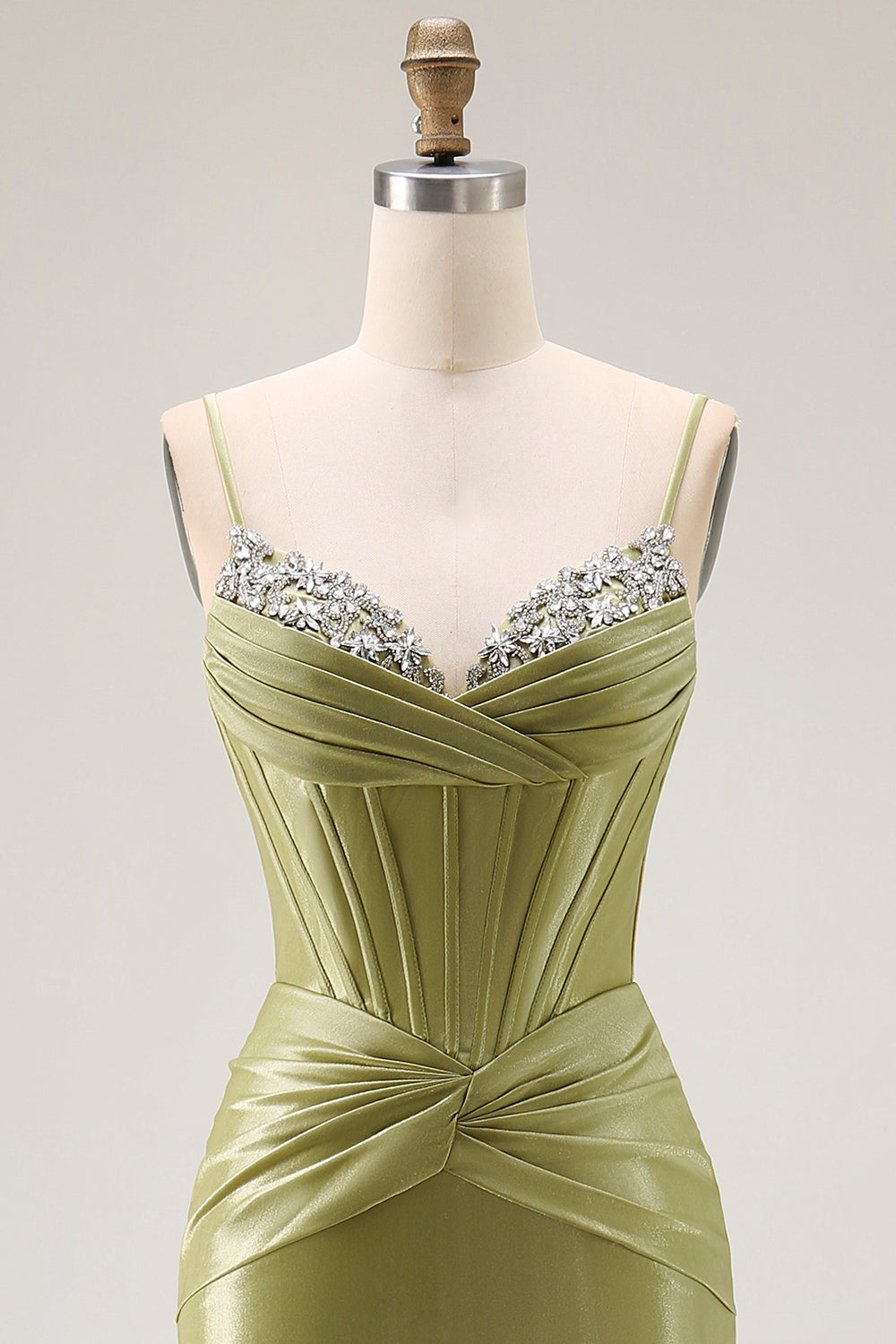 Green Mermiad Satin Corset Prom Dress with Rhinestones