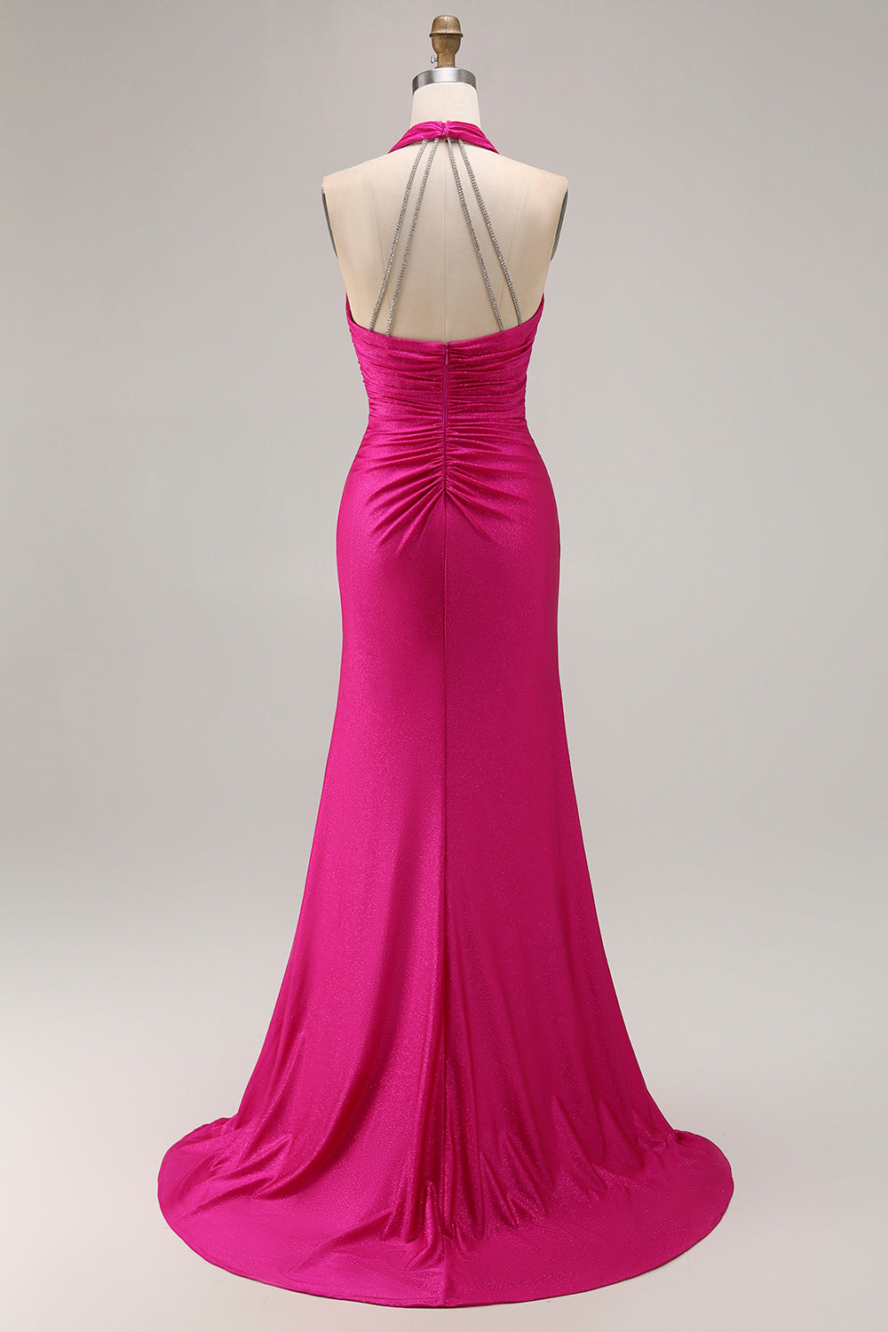 Fuchsia Halter Mermaid Ruched Prom Dress