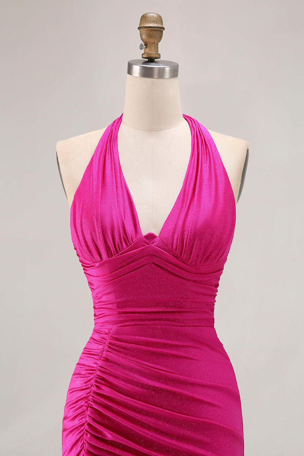 Fuchsia Halter Mermaid Ruched Prom Dress