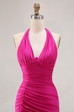 Fuchsia Halter Mermaid Ruched Prom Dress
