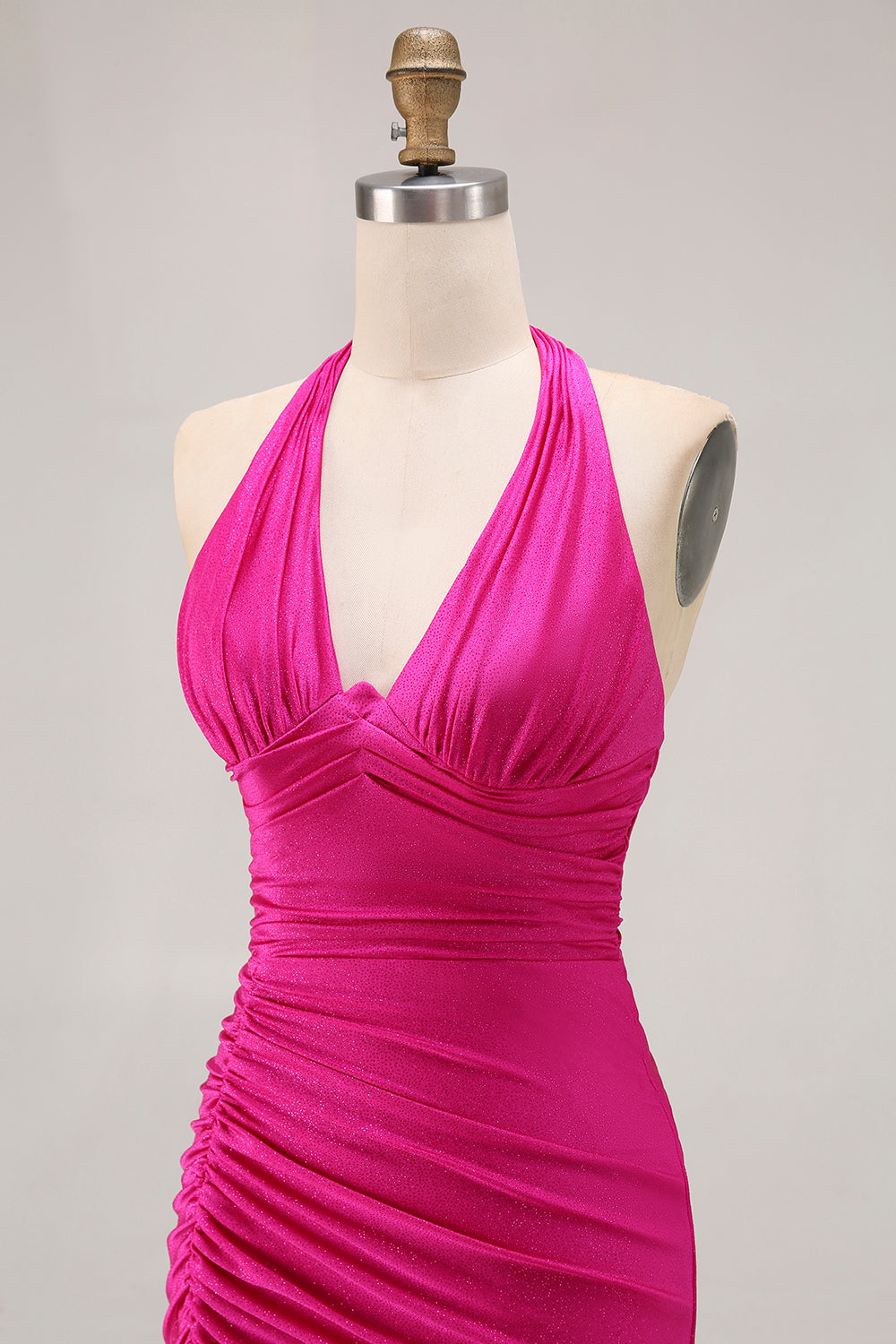Fuchsia Halter Mermaid Ruched Prom Dress