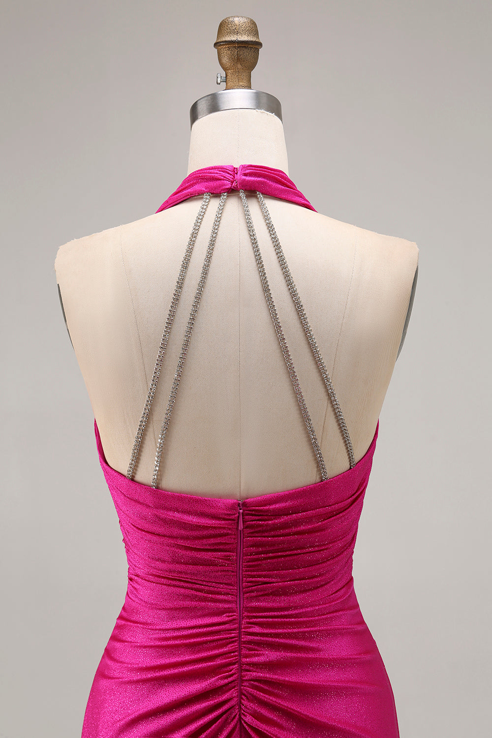 Fuchsia Halter Mermaid Ruched Prom Dress
