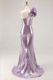 One Shoulder Light Purple Mermiad Ruffled Prom Dress
