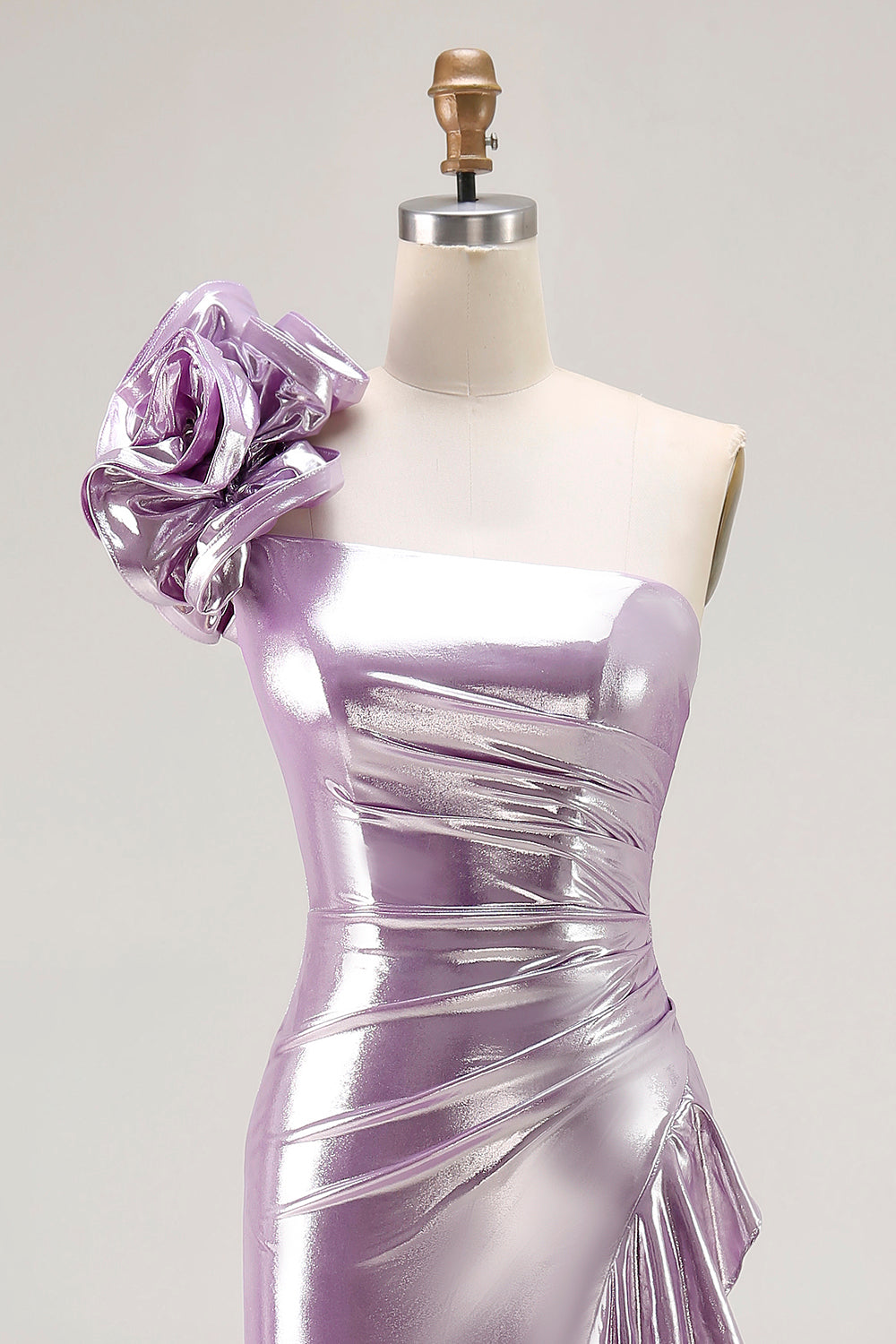 One Shoulder Light Purple Mermiad Ruffled Prom Dress