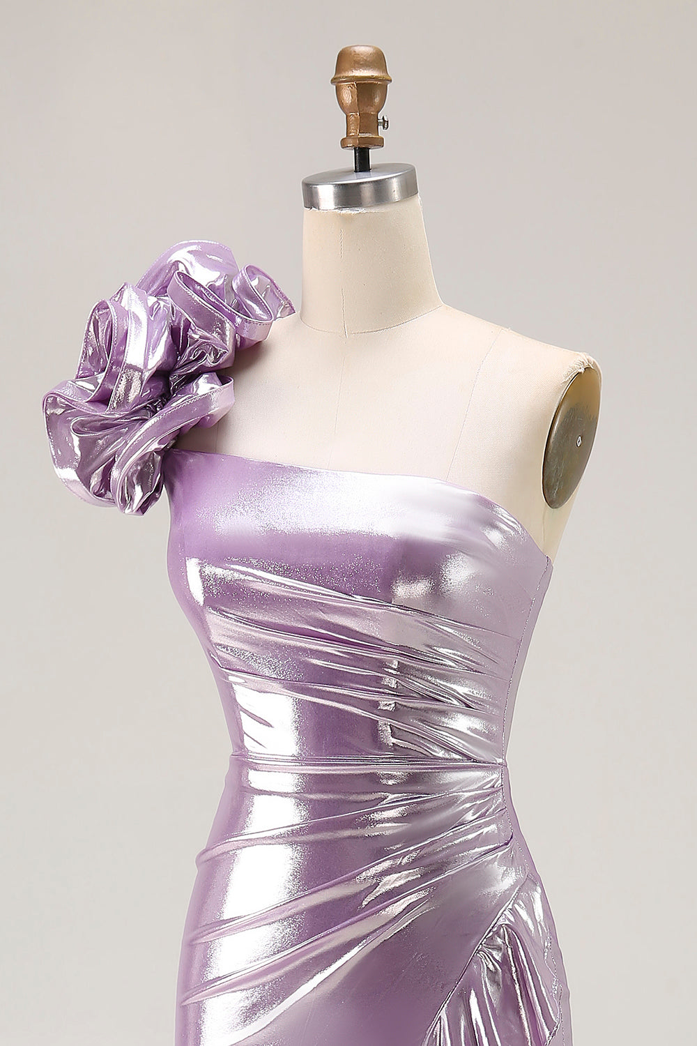 One Shoulder Light Purple Mermiad Ruffled Prom Dress